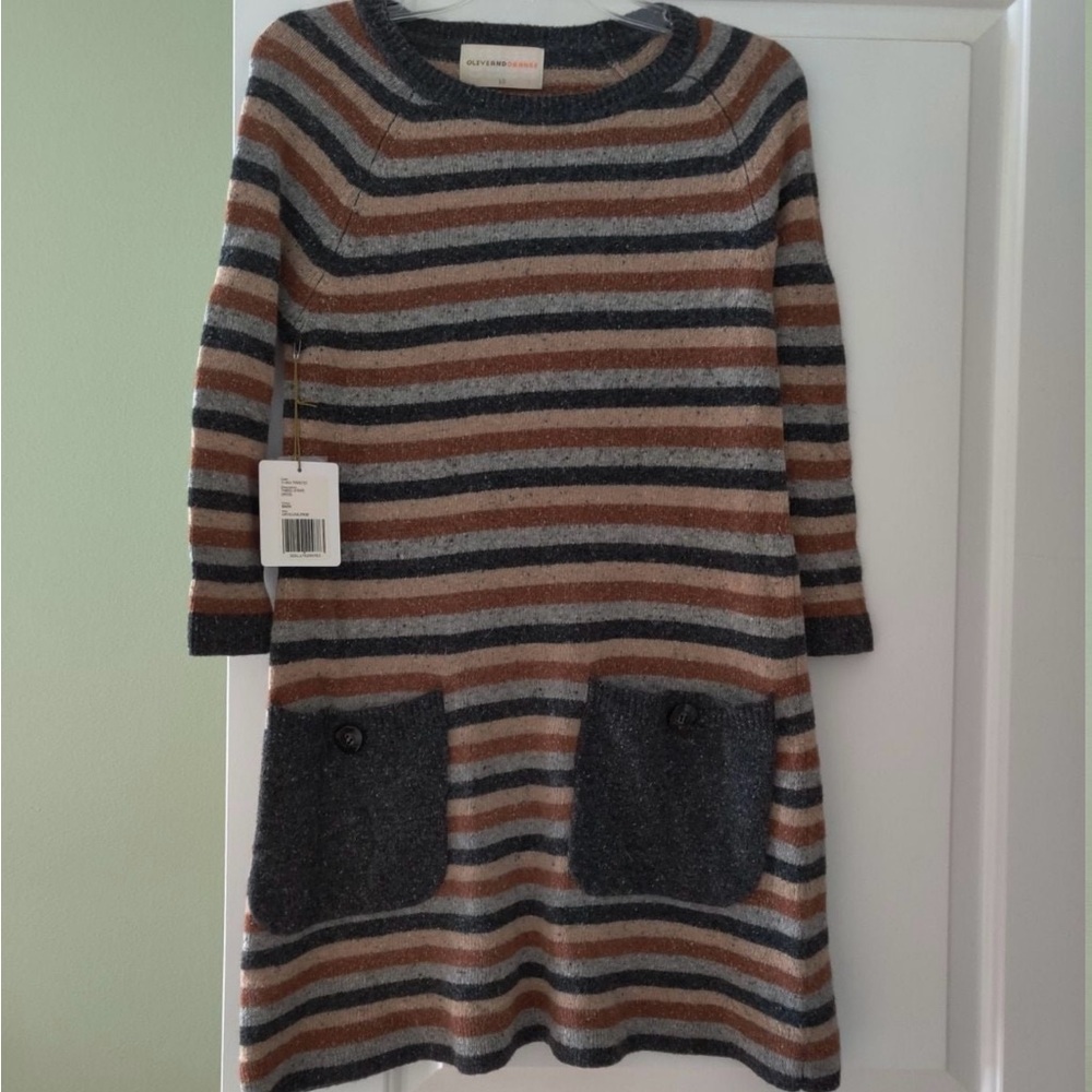 Olive and Orange Rainbow Fall Tweed Stripe Sweater Dress Size 6